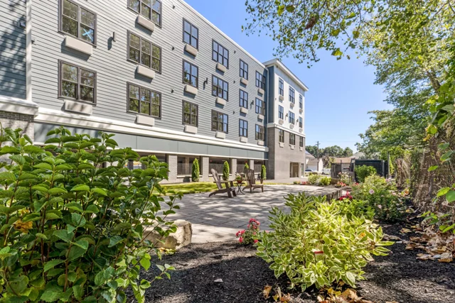 The Derrick · Building and shared patio