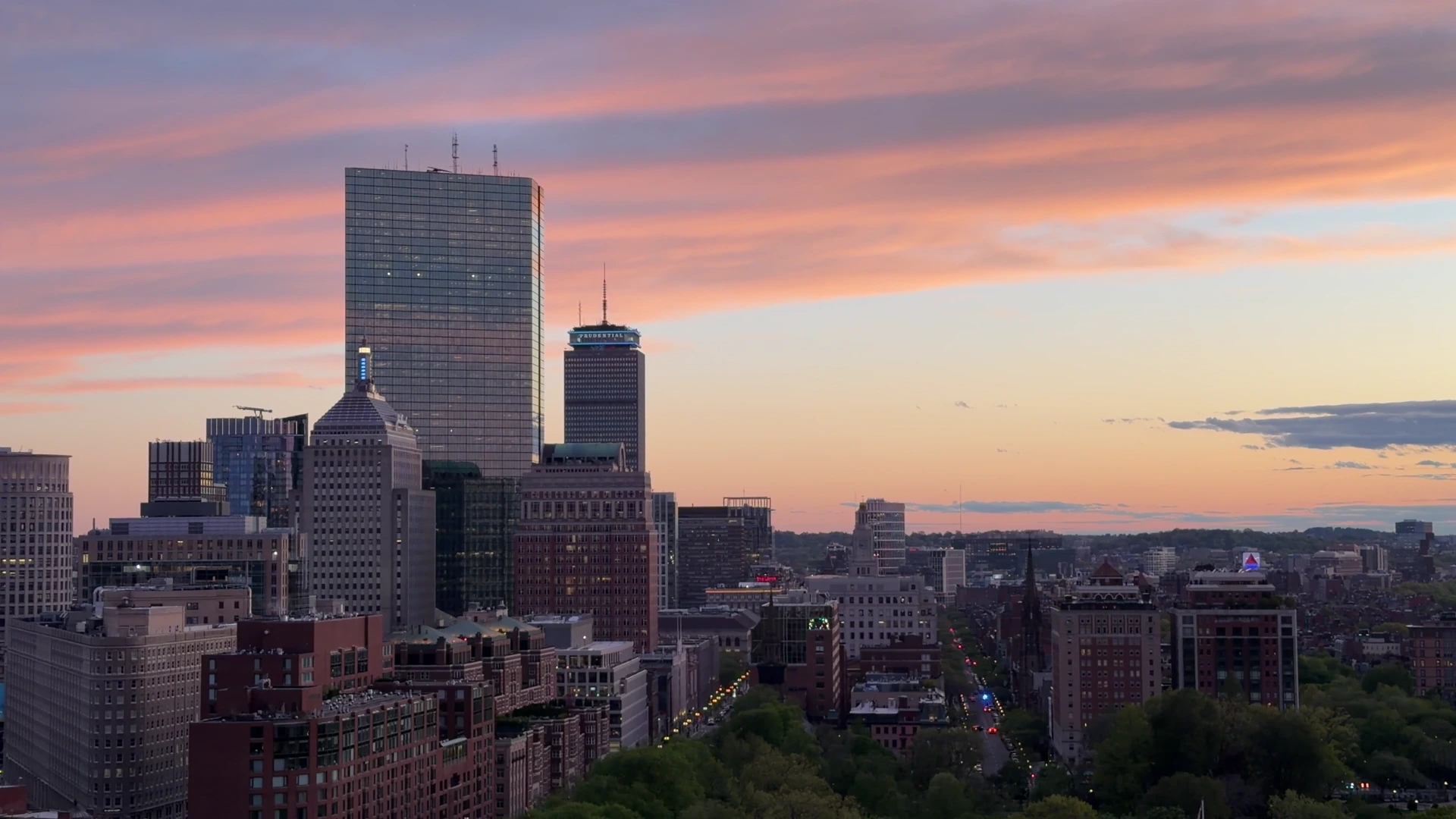 Boston skyline at sunset