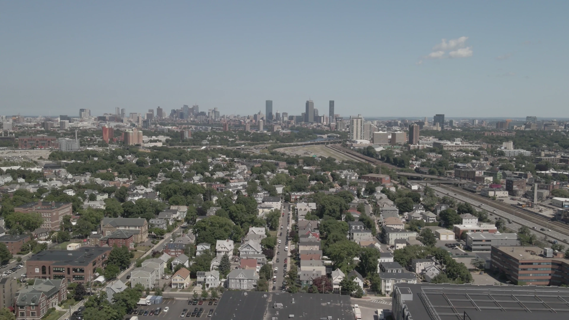 An aerial view of Boston